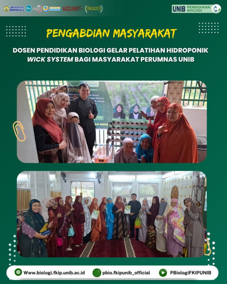 Dosen Pendidikan Biologi Gelar Pelatihan Hidroponik Wick System bagi Masyarakat Perumnas UNIB