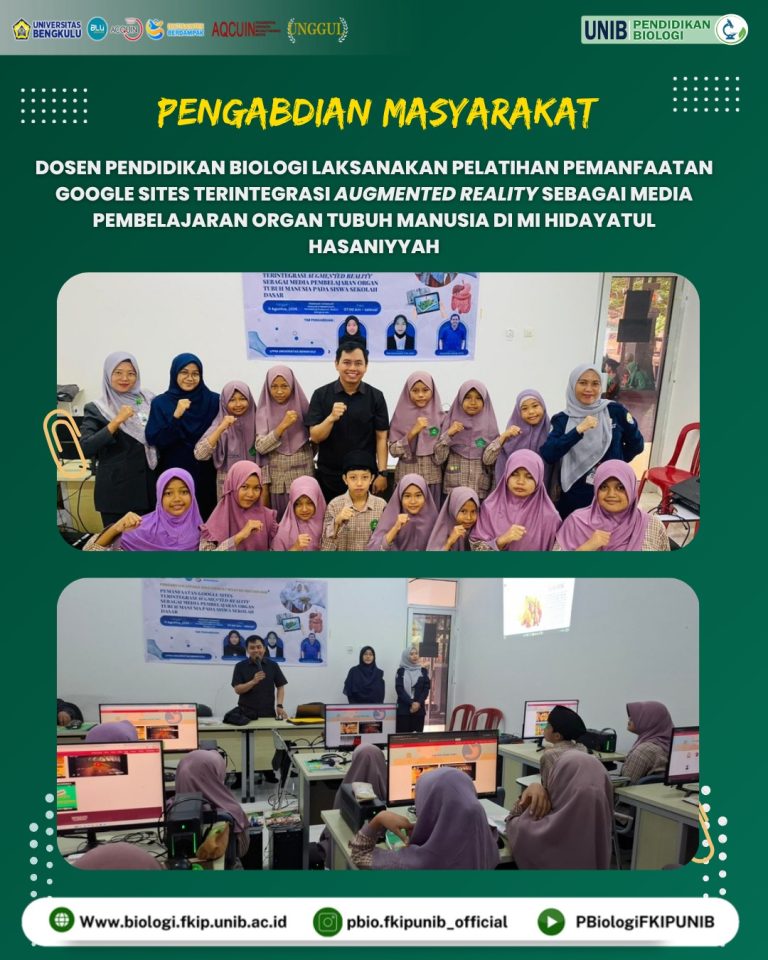 Dosen Pendidikan Biologi Laksanakan Pelatihan Pemanfaatan Google Sites Terintegrasi Augmented Reality sebagai Media Pembelajaran Organ Tubuh Manusia di MI Hidayatul Hasaniyyah