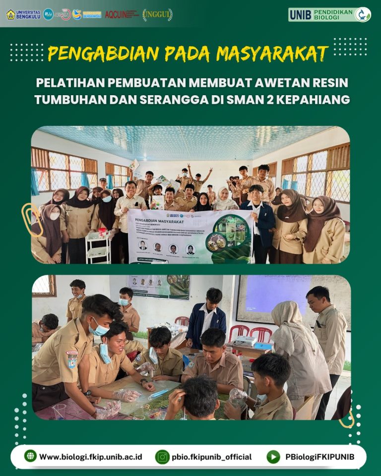 Dosen Pendidikan Biologi FKIP Universitas Bengkulu Latih Siswa SMA Negeri 2 Kepahiang Membuat Resin Awetan Tumbuhan dan Serangga